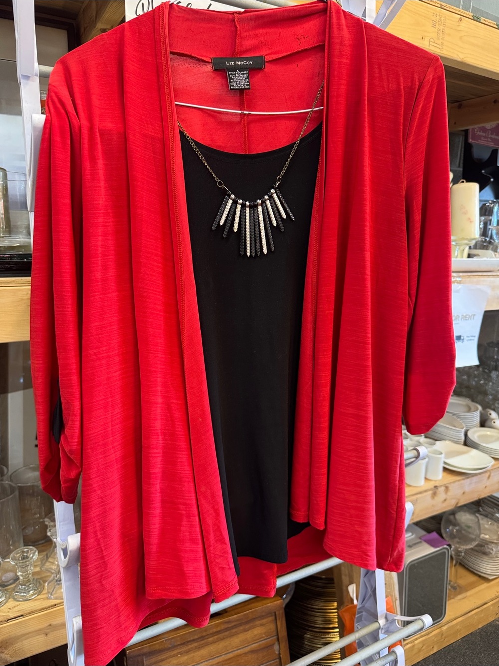 Liz Claiborne Bright Red Open-Front Cardigan